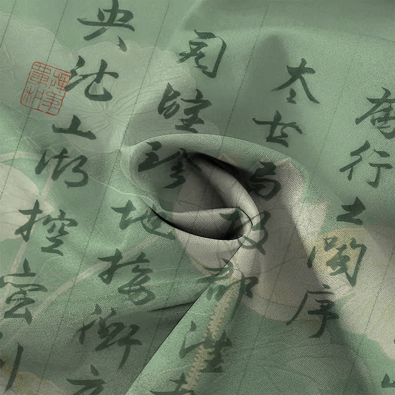 Buddha Stones Camicia da uomo a maniche corte traspirante con bottoni e motivo paesaggistico in calligrafia cinese. - image 4