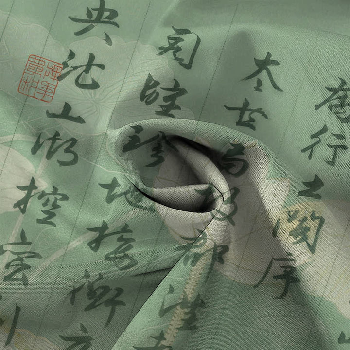 Buddha Stones Camicia da uomo a maniche corte traspirante con bottoni e motivo paesaggistico in calligrafia cinese. - image 4