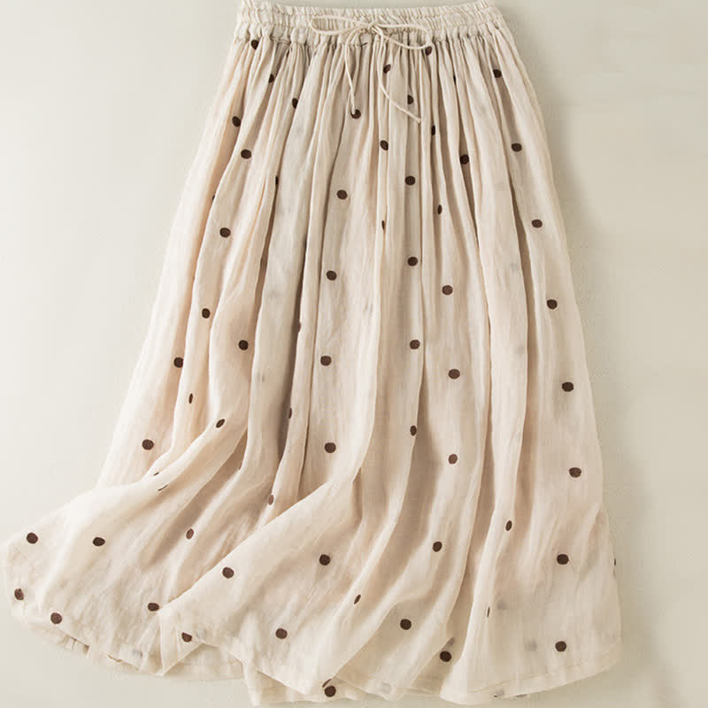 Gonna plissettata da donna con motivo a pois vintage e decorazioni artistiche Buddha Stones - Beige - US8-10, UK/AU12-14, EU40-42 (2XL) - image 0