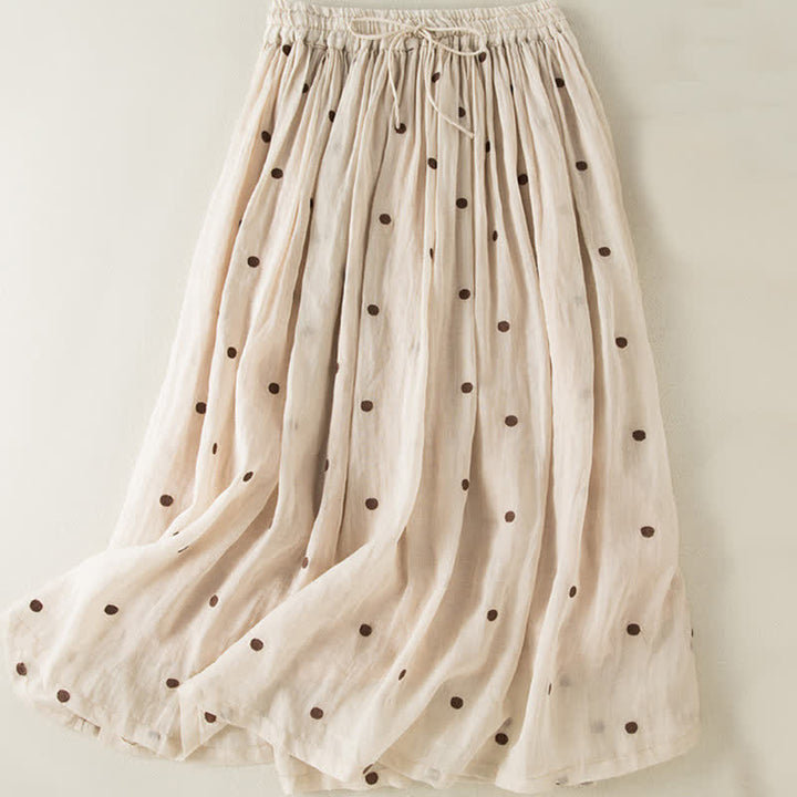 Gonna plissettata da donna con motivo a pois vintage e decorazioni artistiche Buddha Stones - Beige - US8-10, UK/AU12-14, EU40-42 (2XL) - image 0