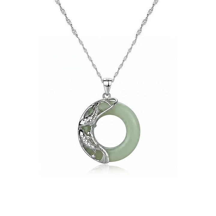 Buddha Stones Collana con ciondolo a forma di carpa koi in giada verde Hetian, portafortuna e fibbia circolare della pace. - image 4