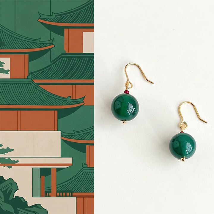 Buddha Stones Orecchini pendenti rotondi in agata verde - Agata verde (placcata in rame con perni in argento sterling 925) - image 0