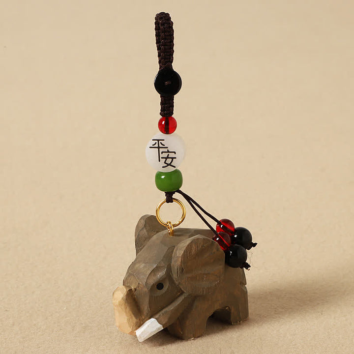 Buddha Stones Portachiavi in ​​legno naturale con elefante, simbolo di pace, Om Mani, Padme Hum e purezza. - Pace dell'elefante - image 2