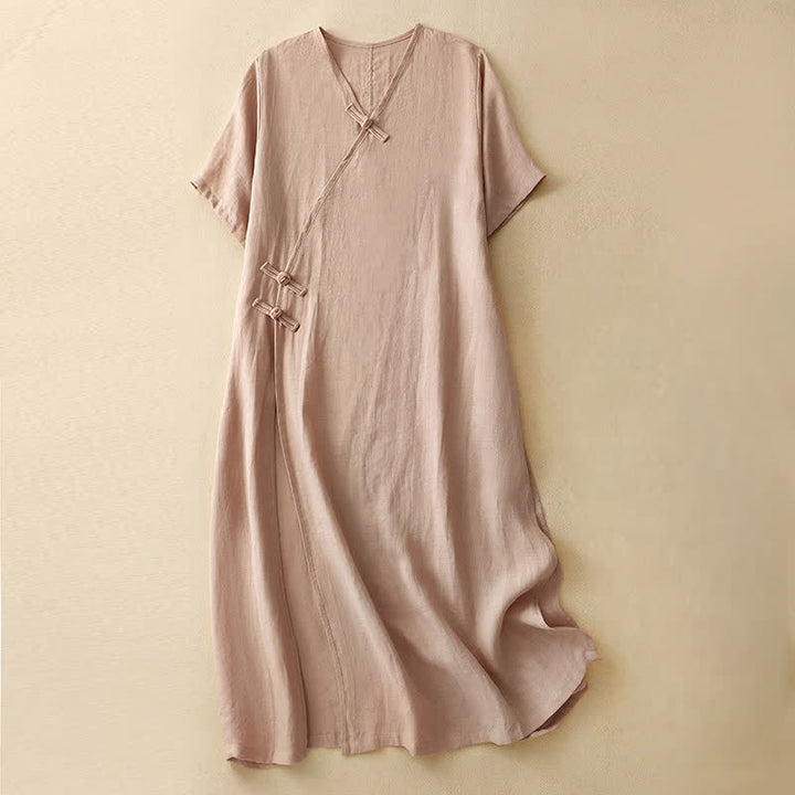 Abito midi da donna estivo con scollo a V, bottoni a rana e maniche corte, Buddha Stones. - Rosa Nebbiosa - US8-10, UK/AU12-14, EU40-42 (2XL) - image 0