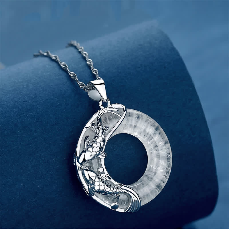 Buddha Stones Collana portafortuna con carpa koi in giada bianca naturale - image 12