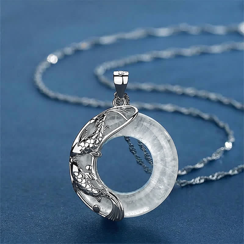 Buddha Stones Collana portafortuna con carpa koi in giada bianca naturale - Quarzo trasparente (Protezione ♥ Guarigione) - image 11