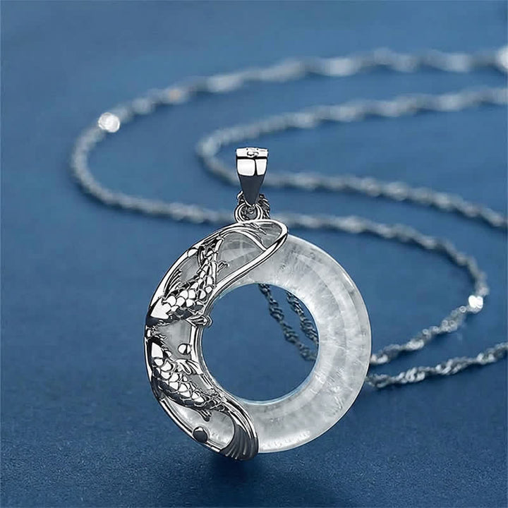 Buddha Stones Collana portafortuna con carpa koi in giada bianca naturale - Quarzo trasparente (Protezione ♥ Guarigione) - image 11