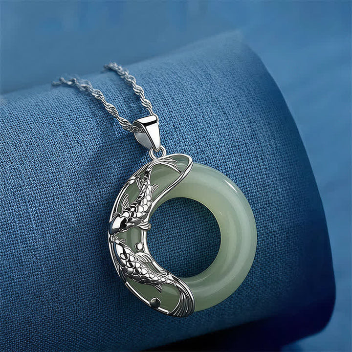 Buddha Stones Collana portafortuna con carpa koi in giada bianca naturale - image 15