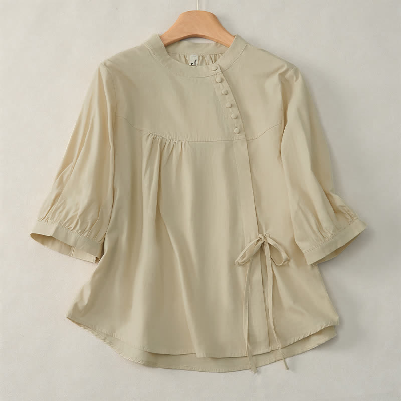 Camicia da donna a maniche a tre quarti con lacci e bottoni, motivo Buddha Stones. - Grano - US14, UK/AU18, EU46 (2XL) - image 9