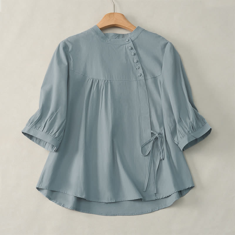 Camicia da donna a maniche a tre quarti con lacci e bottoni, motivo Buddha Stones. - Azzurro chiaro - US14, UK/AU18, EU46 (2XL) - image 0