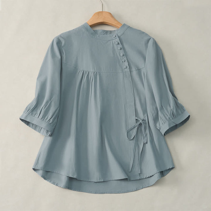Camicia da donna a maniche a tre quarti con lacci e bottoni, motivo Buddha Stones. - Azzurro chiaro - US14, UK/AU18, EU46 (2XL) - image 0