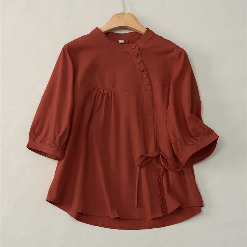 Camicia da donna a maniche a tre quarti con lacci e bottoni, motivo Buddha Stones. - Cremisi - US14, UK/AU18, EU46 (2XL) - image 18
