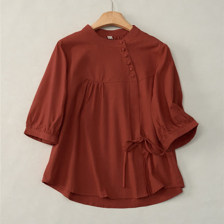Camicia da donna a maniche a tre quarti con lacci e bottoni, motivo Buddha Stones. - Cremisi - US14, UK/AU18, EU46 (2XL) - image 18