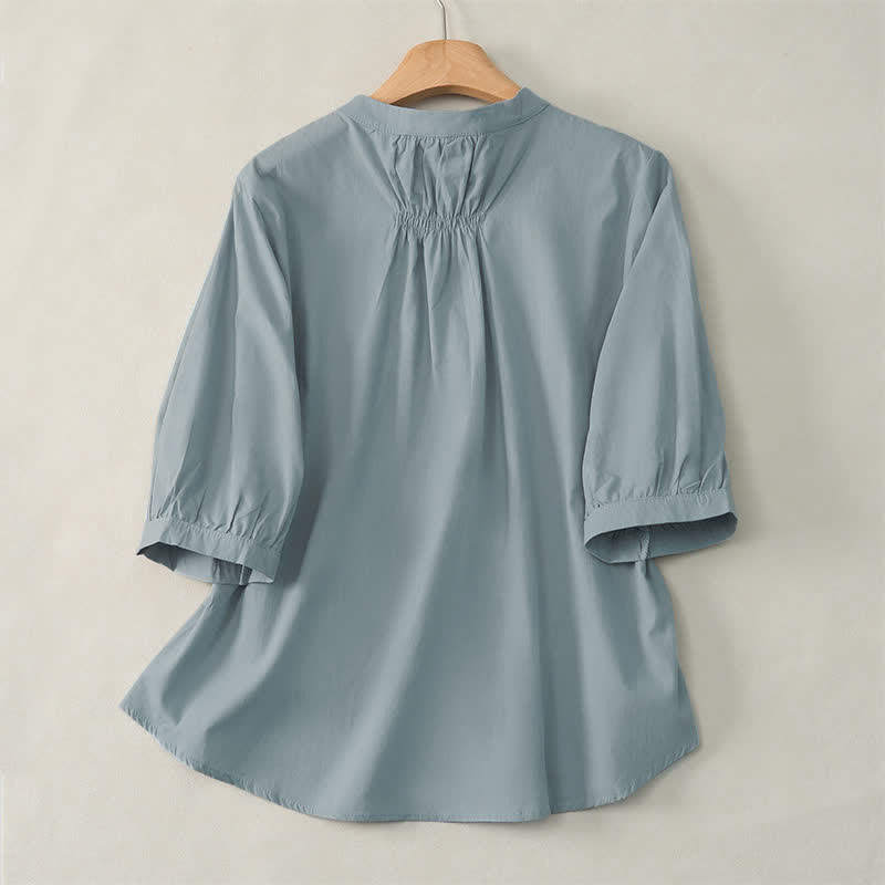Camicia da donna a maniche a tre quarti con lacci e bottoni, motivo Buddha Stones. - image 1