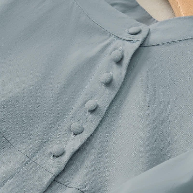 Camicia da donna a maniche a tre quarti con lacci e bottoni, motivo Buddha Stones. - image 4