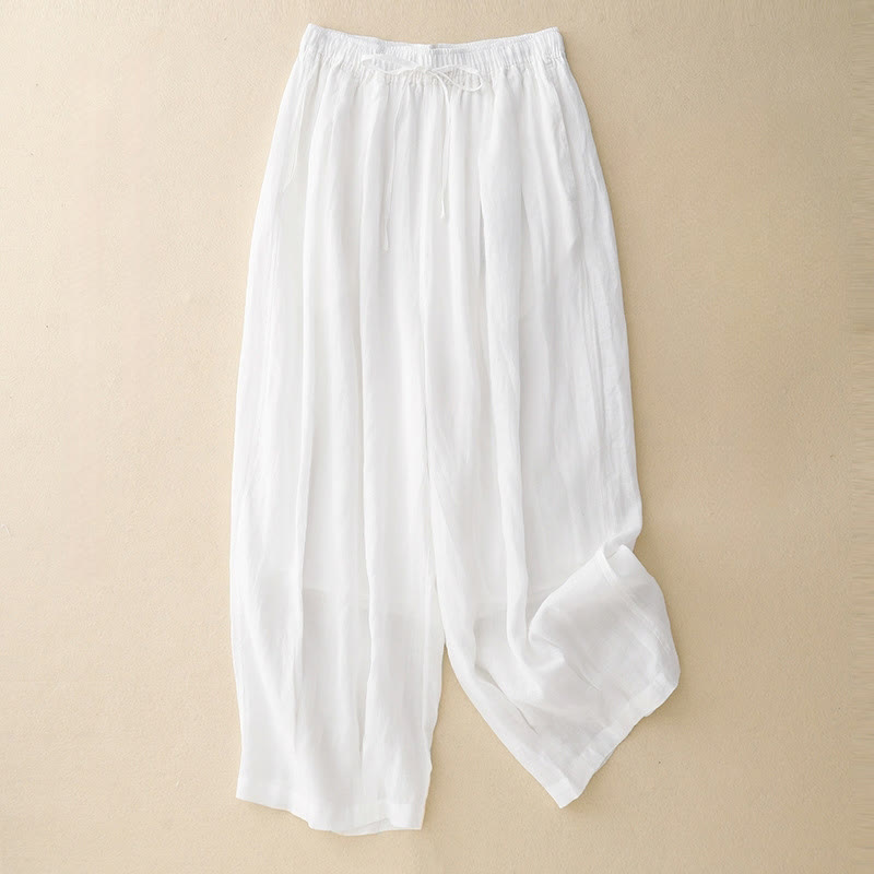 Pantaloni da donna corti con tasche, larghi e casual, a doppio strato, lunghezza 7-8, Buddha Stones - Bianco - US14, UK/AU18, EU46 (2XL) - image 11