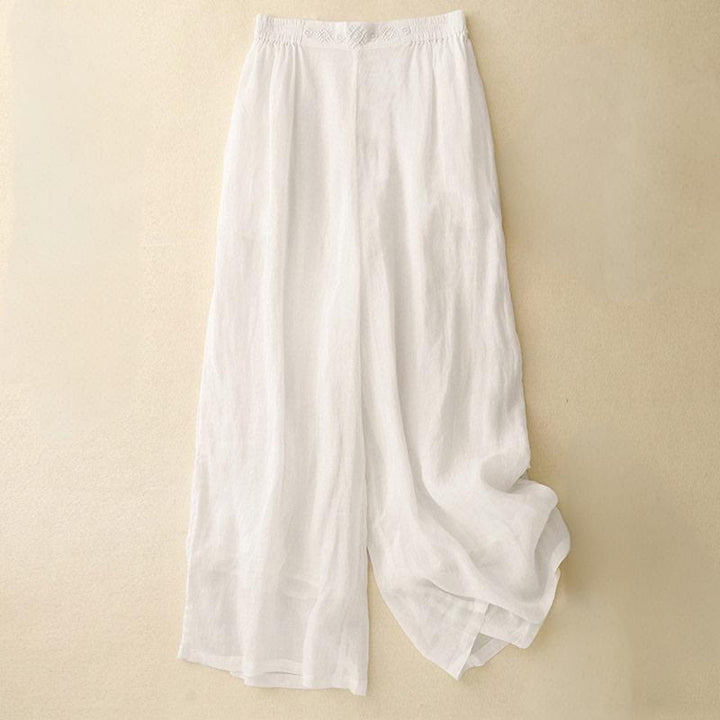 Pantaloni larghi da donna in cotone e lino con tasche, con elastico in vita e ricamo geometrico Buddha Stones - Bianco - US12, UK/AU16, EU44 (2XL) - image 20