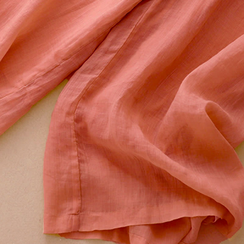 Pantaloni larghi da donna in cotone e lino con tasche, con elastico in vita e ricamo geometrico Buddha Stones - image 3
