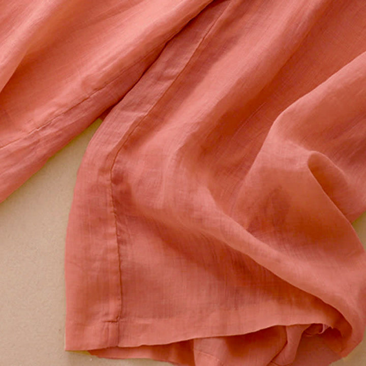 Pantaloni larghi da donna in cotone e lino con tasche, con elastico in vita e ricamo geometrico Buddha Stones - image 3