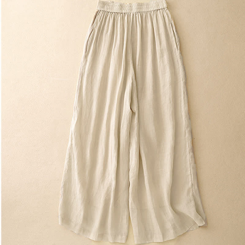Pantaloni larghi da donna in cotone e lino con tasche, con elastico in vita e ricamo geometrico Buddha Stones - image 12