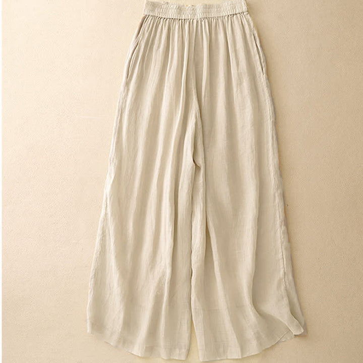 Pantaloni larghi da donna in cotone e lino con tasche, con elastico in vita e ricamo geometrico Buddha Stones - image 12