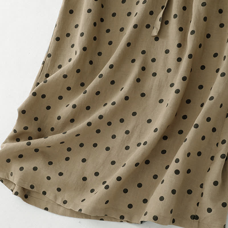 Abito midi da donna in cotone e lino con tasche, a pois estivi, con scollo a V e lacci, Buddha Stones - image 6