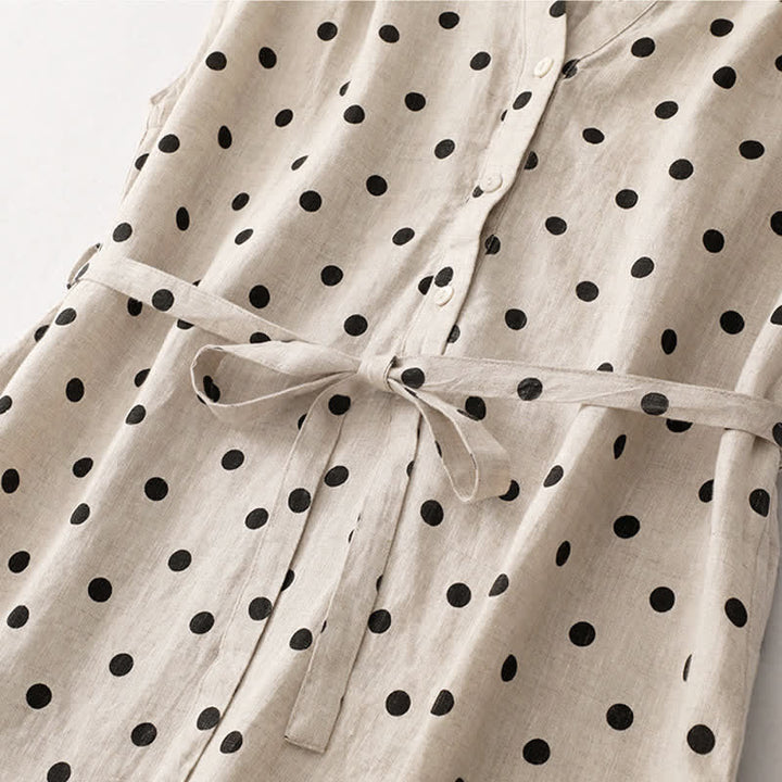 Abito midi da donna in cotone e lino con tasche, a pois estivi, con scollo a V e lacci, Buddha Stones - image 15