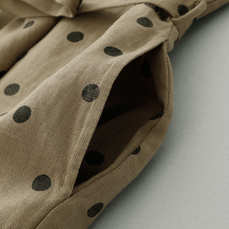Abito midi da donna in cotone e lino con tasche, a pois estivi, con scollo a V e lacci, Buddha Stones - image 4