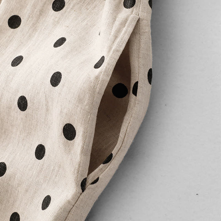 Abito midi da donna in cotone e lino con tasche, a pois estivi, con scollo a V e lacci, Buddha Stones - image 14
