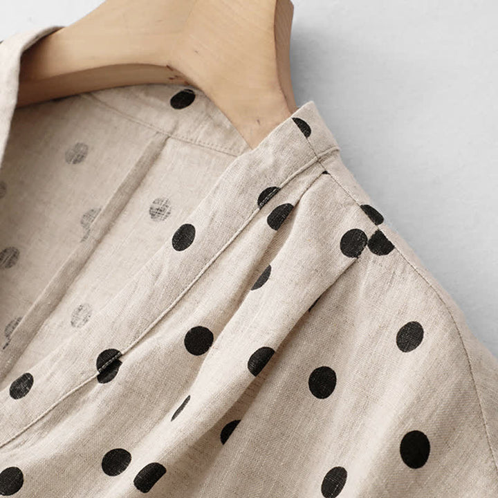 Abito midi da donna in cotone e lino con tasche, a pois estivi, con scollo a V e lacci, Buddha Stones - image 12