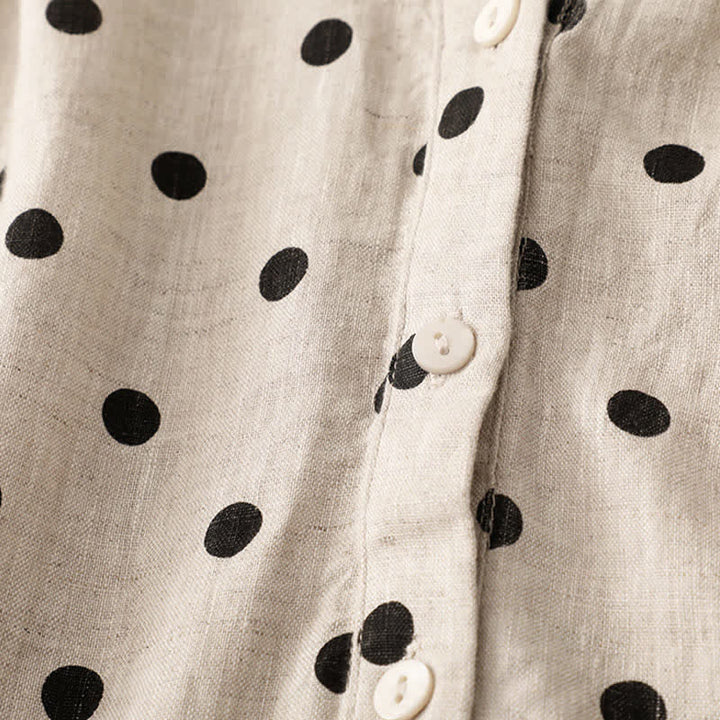 Abito midi da donna in cotone e lino con tasche, a pois estivi, con scollo a V e lacci, Buddha Stones - image 11