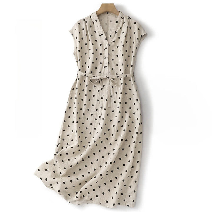 Abito da donna estivo a pois con scollo a V e allacciatura al ginocchio, con tasche, Buddha Stones. - Bianco - US14, UK/AU18, EU46 (2XL) - image 8