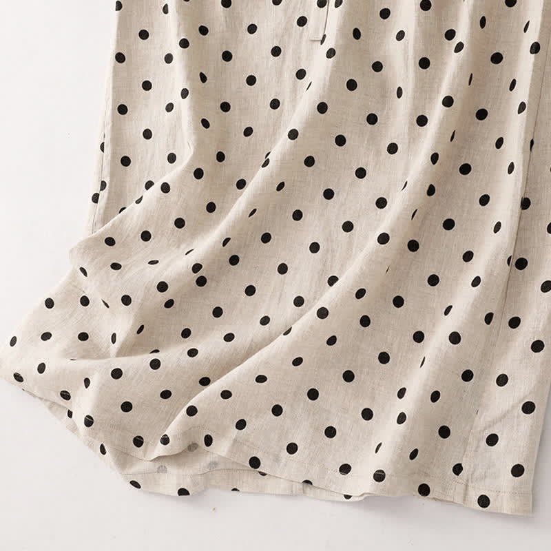 Abito midi da donna in cotone e lino con tasche, a pois estivi, con scollo a V e lacci, Buddha Stones - image 17