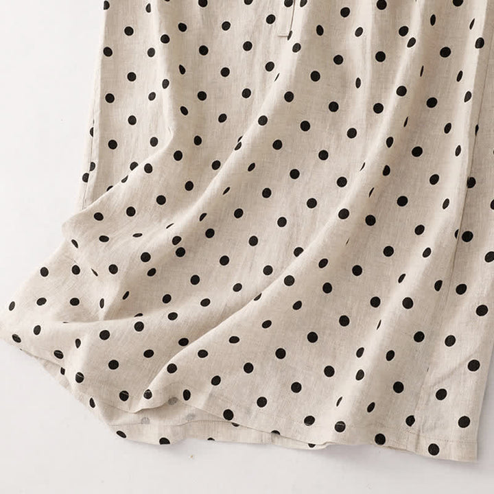 Abito midi da donna in cotone e lino con tasche, a pois estivi, con scollo a V e lacci, Buddha Stones - image 17