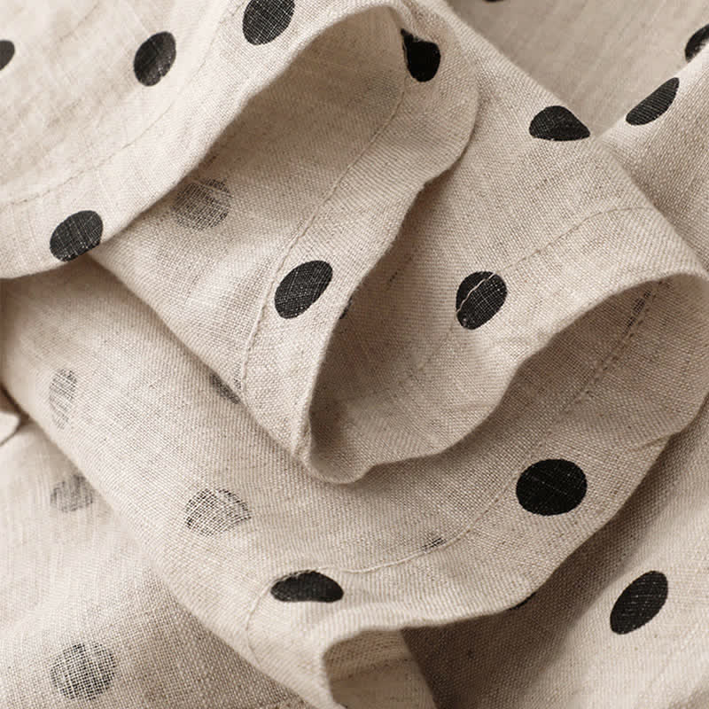 Abito midi da donna in cotone e lino con tasche, a pois estivi, con scollo a V e lacci, Buddha Stones - image 19