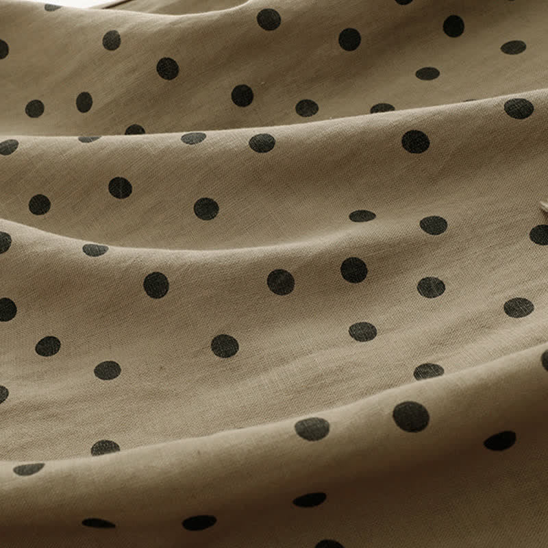 Abito midi da donna in cotone e lino con tasche, a pois estivi, con scollo a V e lacci, Buddha Stones - image 7