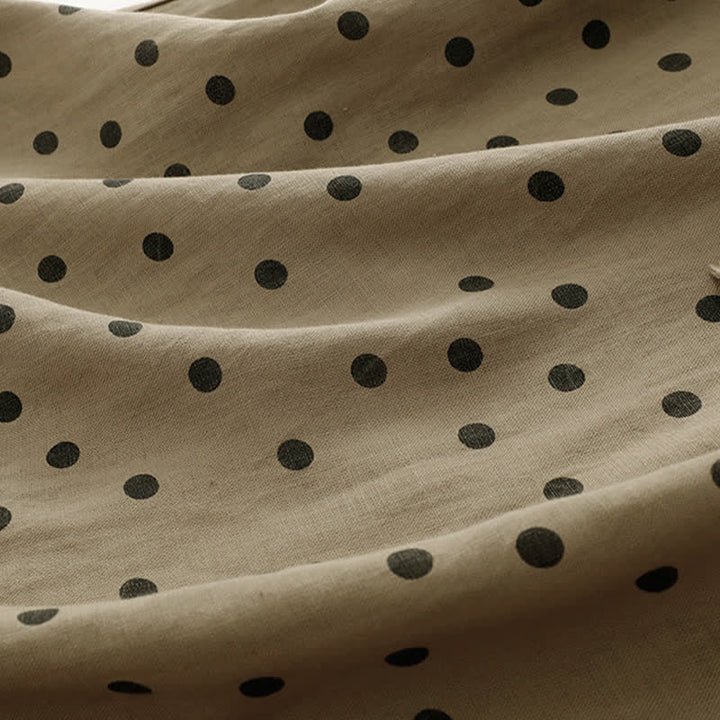 Abito midi da donna in cotone e lino con tasche, a pois estivi, con scollo a V e lacci, Buddha Stones - image 7