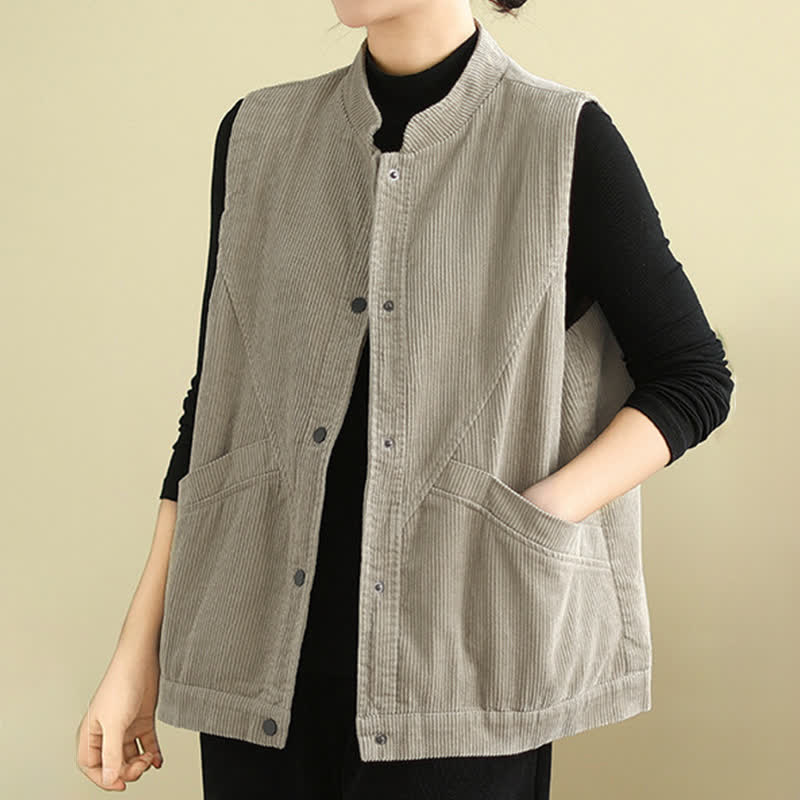 Gilet in velluto a coste di cotone Buddha Stones, senza maniche, da donna, con tasche - image 4