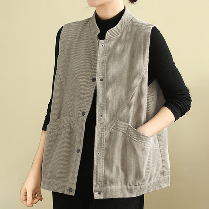 Gilet in velluto a coste di cotone Buddha Stones, senza maniche, da donna, con tasche - image 4
