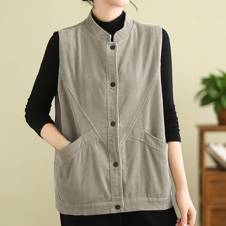Gilet in velluto a coste di cotone Buddha Stones, senza maniche, da donna, con tasche - image 5