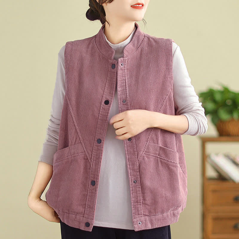 Gilet in velluto a coste di cotone Buddha Stones, senza maniche, da donna, con tasche - image 9