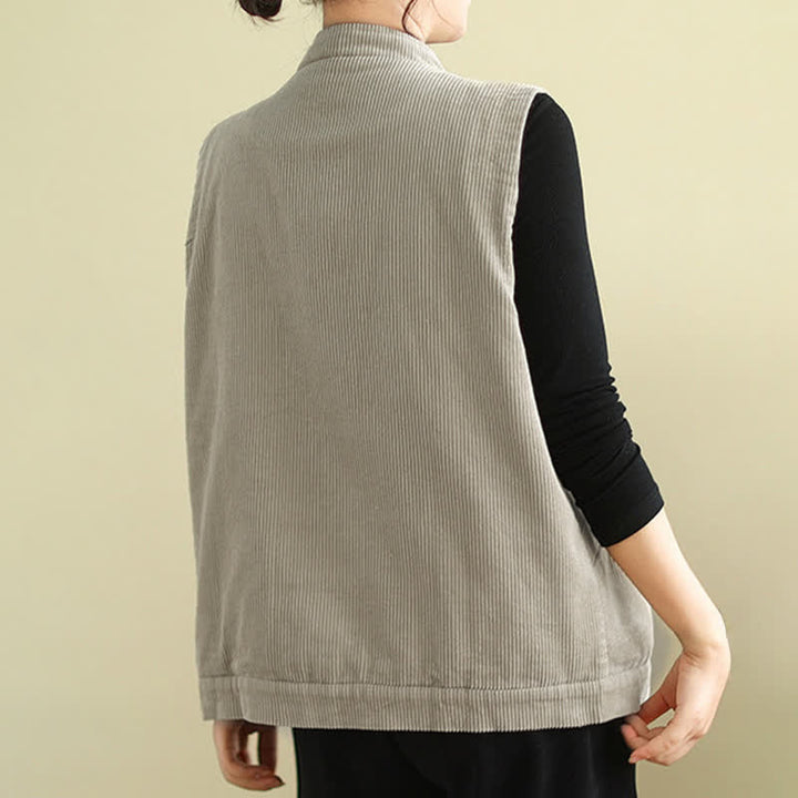 Gilet in velluto a coste di cotone Buddha Stones, senza maniche, da donna, con tasche - image 3