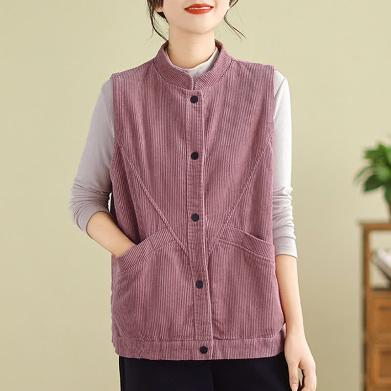 Gilet in velluto a coste di cotone Buddha Stones, senza maniche, da donna, con tasche - image 10