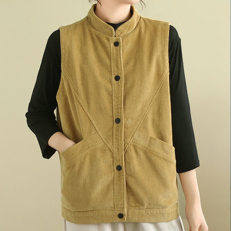 Gilet in velluto a coste di cotone Buddha Stones, senza maniche, da donna, con tasche - image 15