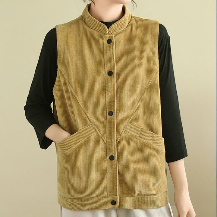 Gilet in velluto a coste di cotone Buddha Stones, senza maniche, da donna, con tasche - image 15