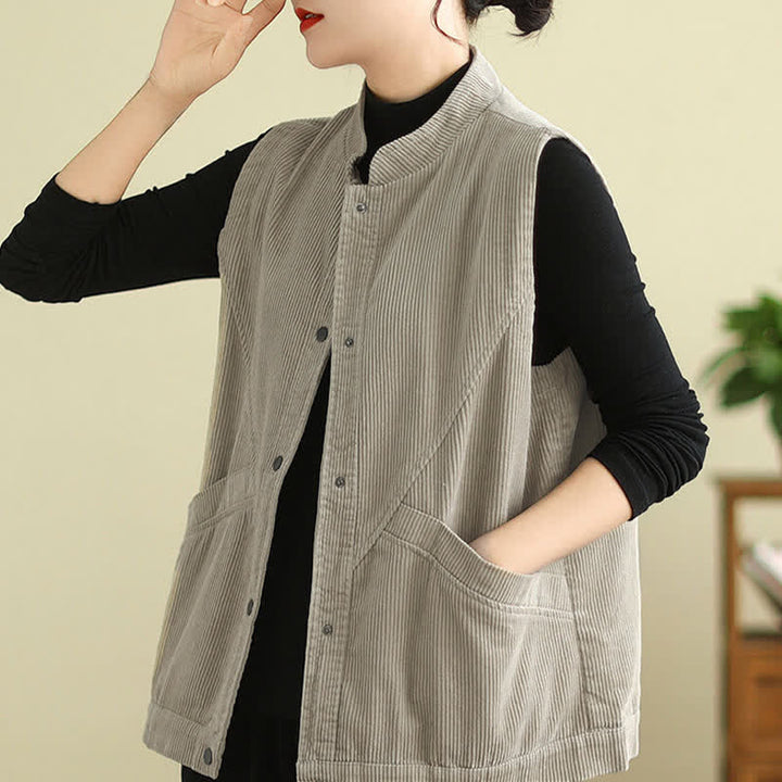 Gilet in velluto a coste di cotone Buddha Stones, senza maniche, da donna, con tasche - image 2