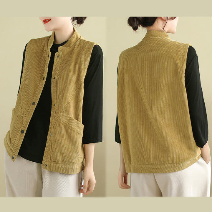 Gilet in velluto a coste di cotone Buddha Stones, senza maniche, da donna, con tasche - image 18