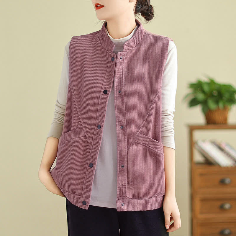 Gilet in velluto a coste di cotone Buddha Stones, senza maniche, da donna, con tasche - Rosso viola pallido - US8-10, UK/AU12-14, EU40-42 (2XL) - image 8