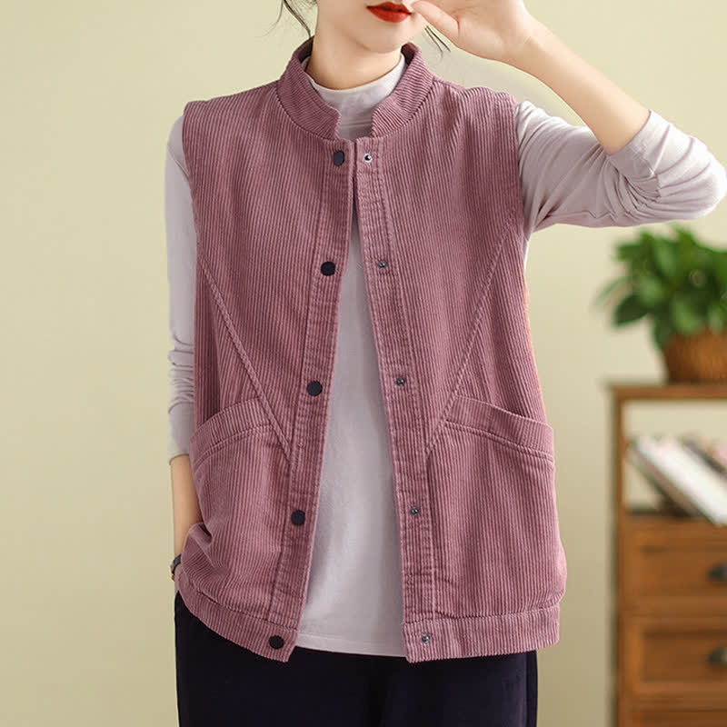Gilet in velluto a coste di cotone Buddha Stones, senza maniche, da donna, con tasche - image 12