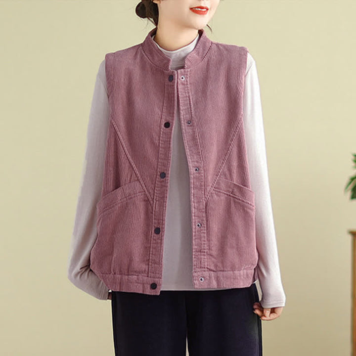Gilet in velluto a coste di cotone Buddha Stones, senza maniche, da donna, con tasche - image 13